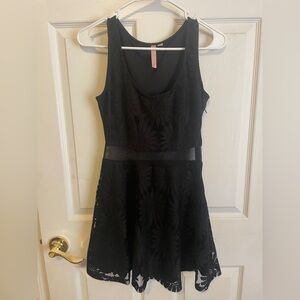 Black Lace Fit-and-Flare Mini Dress with Sheer Waist